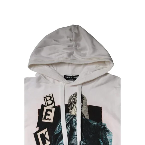 Dolce & Gabbana White Caesar Cotton Hooded Pullover Sweater